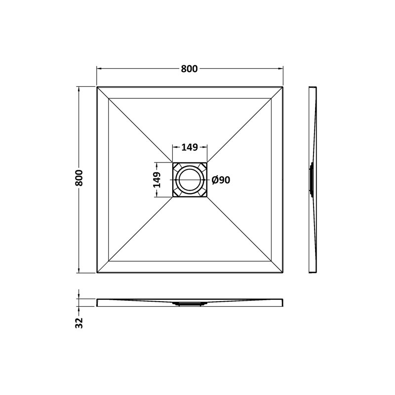 800 x 800 mm Standard Shower Tray, 3.3cm H x 80cm W x 80cm D, Grey Slate
