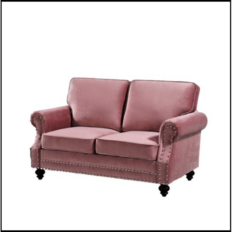 Causeuse avec garniture cloutée et pieds tournés en bois, Rose