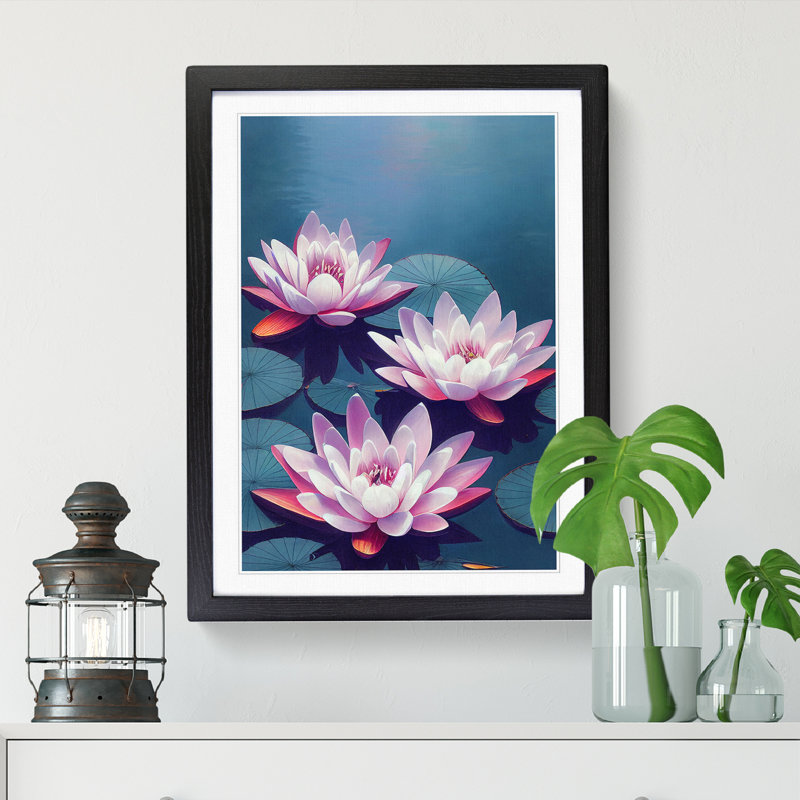 Water Lily Flower Concept Art - Single Picture Frame Print, Black, 64cm H x 46cm W x 2cm D