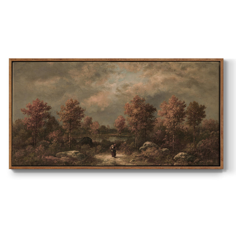 Série paysage - DCCXLVI - Toile tendue avec châssis encadré - Prêt à être accroché, H 25 po x l 49 po, Noyer