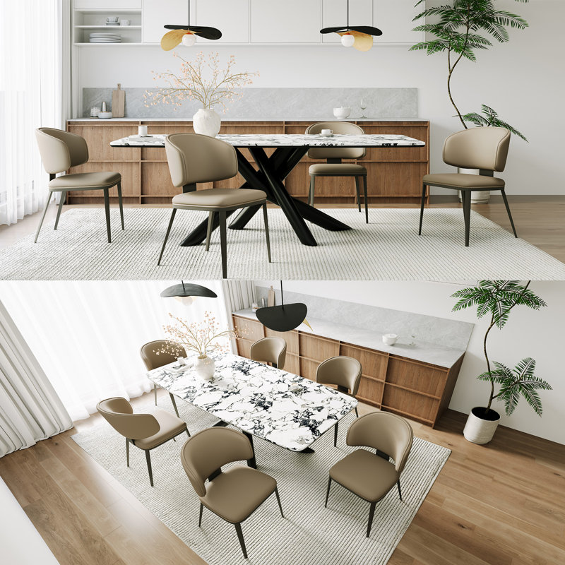 Modern Faux Leather Upholstered Dining Chairs With Metal Legs, Comfortable Side Chairs For Dining Room, Brown