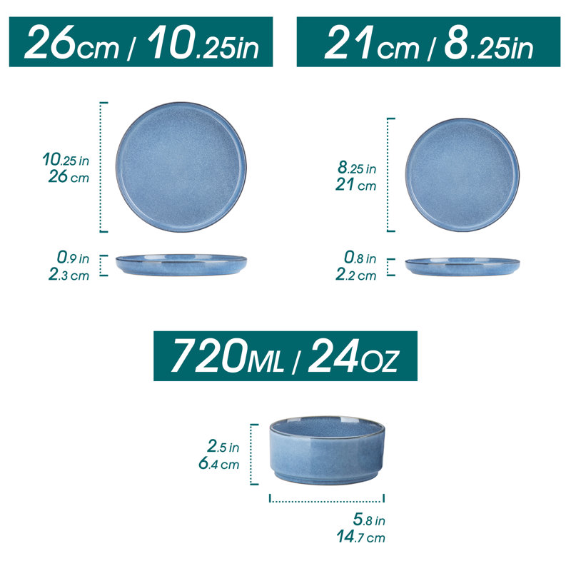 Porcelain China Dinnerware - Service for 4, Blue