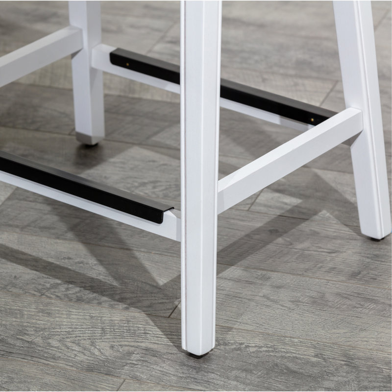 30" Bar Height Saddle Stool, White Finish, Gray Leather Seat, Gray Seat/White Frame