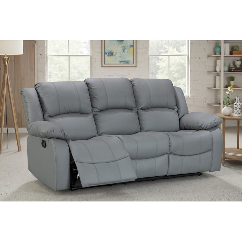 Aesir 3 Seater Faux Leather Reclining Sofa, 3, Grey