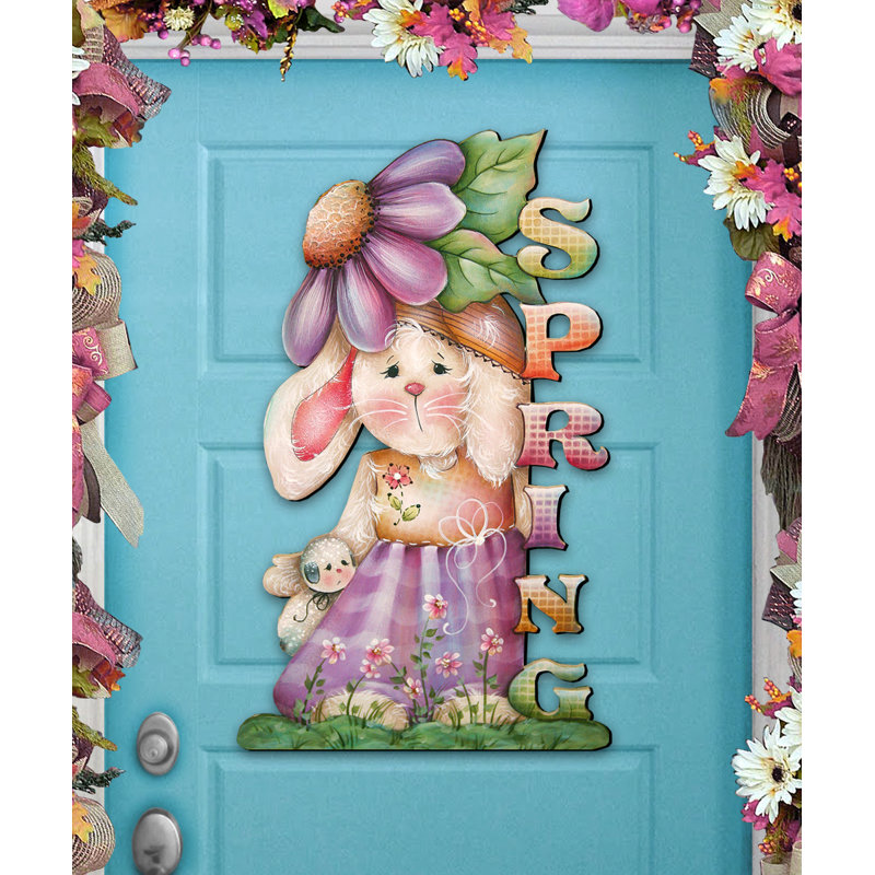 Spring Bunny Wreath Wooden Door Hanger