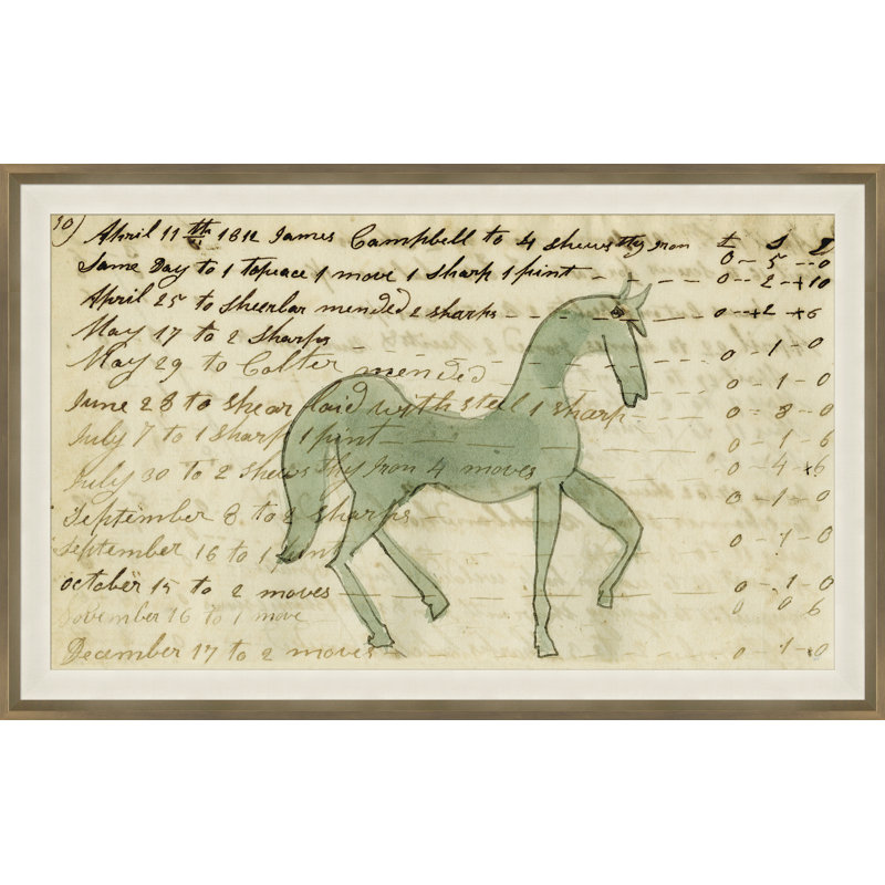 Green Horse - Mennonite Ledger Drawing Giclee Print by Soicher Marin Archives, Brown/Black, No Mat, 37" H x 59" W x 1.25" D