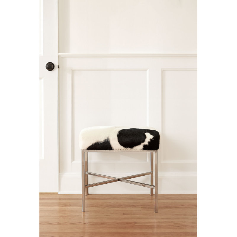 Upholstered Cowhide Stool, 19" H x 36" W x 12" D