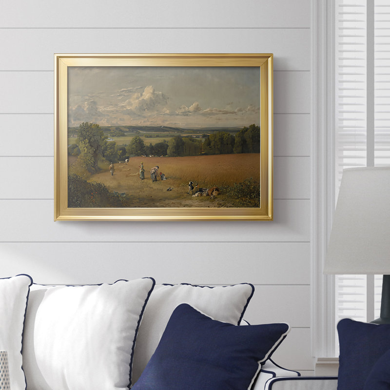 «A Wheatfield» - John Constable - Toile tendue avec châssis, 1816, Toile avec cadre, 18,5 x 24,5, Doré
