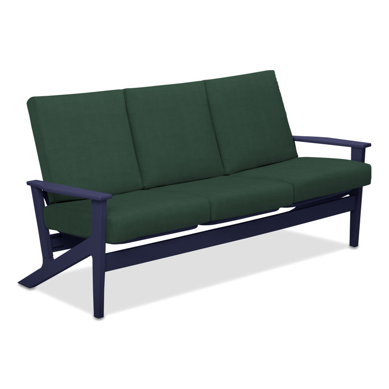 Chrisa 74.5'' Wide Patio Sofa with Cushions, Forrest Green Velvet, Beachwood