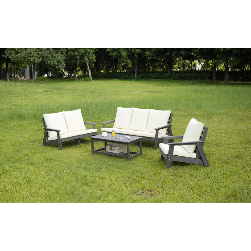 Ensemble de conversation pour 6 personnes avec coussins Hakeim, Beige, Gris