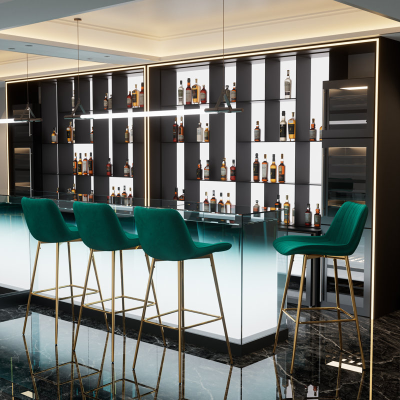 Ensemble de tabourets de bar, tabouret de comptoir rembourré en velours avec structure en métal solide et dossier bas en velours