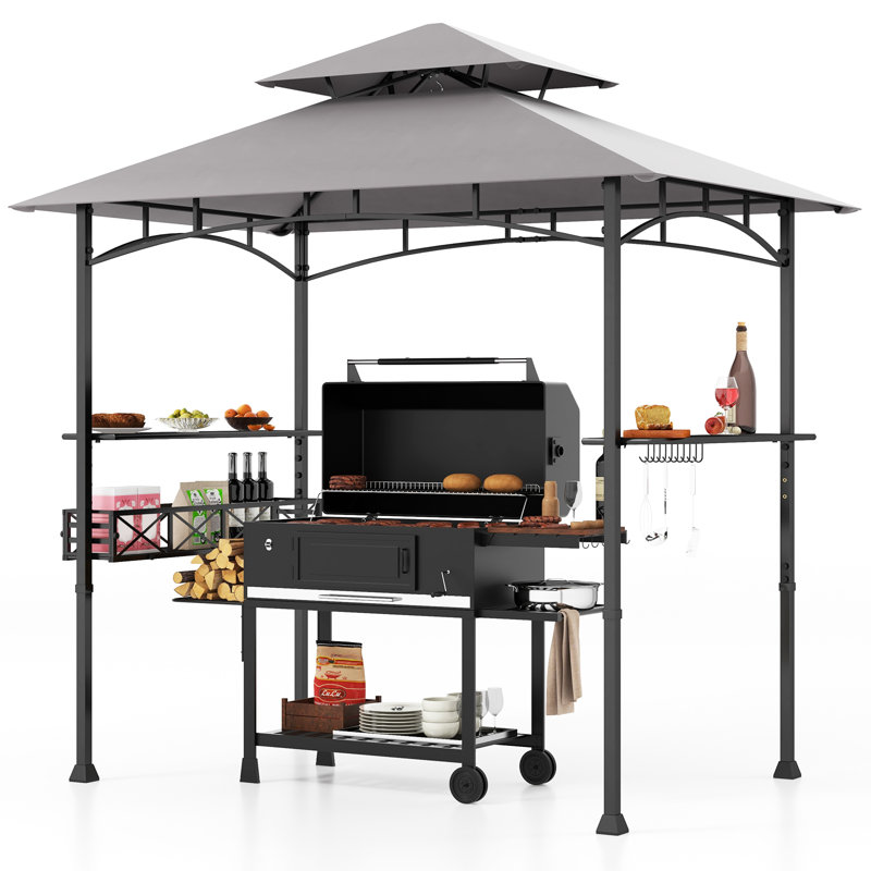 Auvent de barbecue 8 pi x 5 pi à deux niveaux avec auvent pour barbecue et 2 tablettes latérales