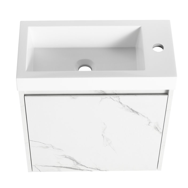 Meuble-lavabo blanc avec lavabo en résine et porte à fermeture en douceur - Lavabo compact au look élégant