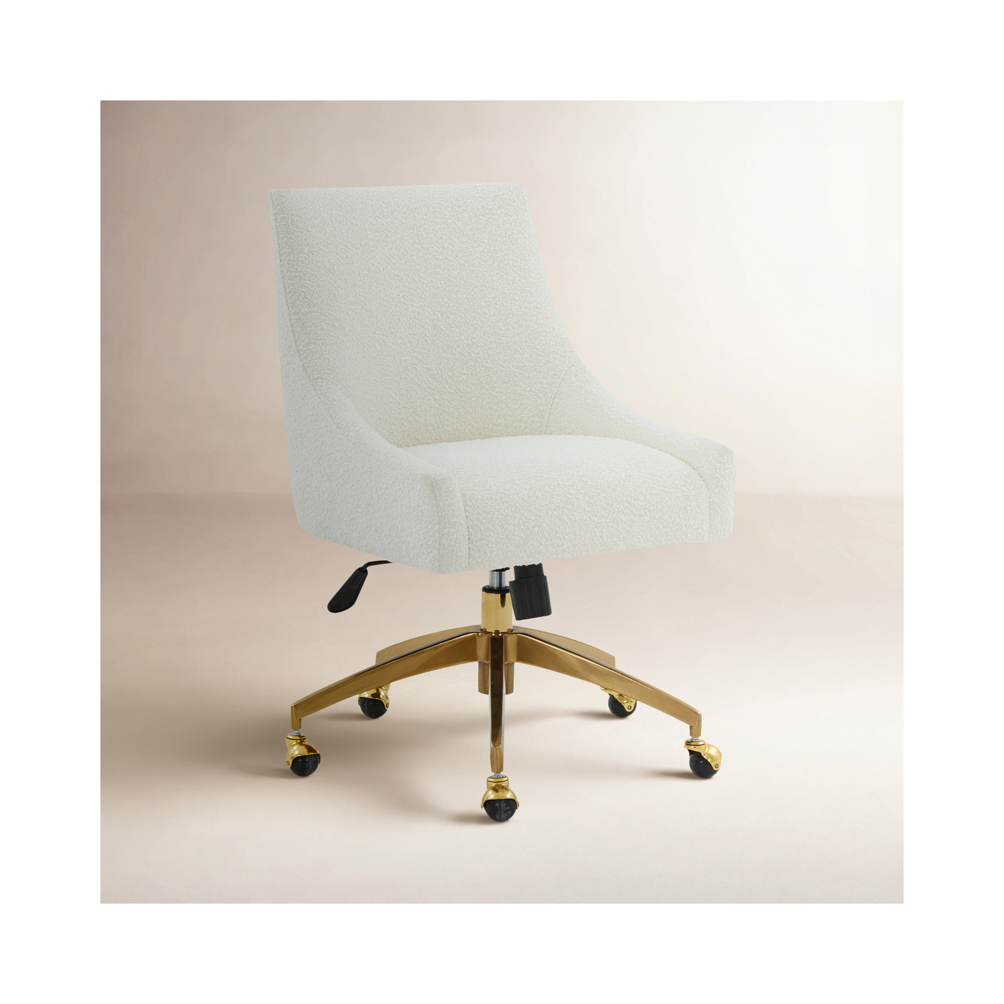 Orna Swivel Office Chair, Ivory/Gold Boucle, Gold