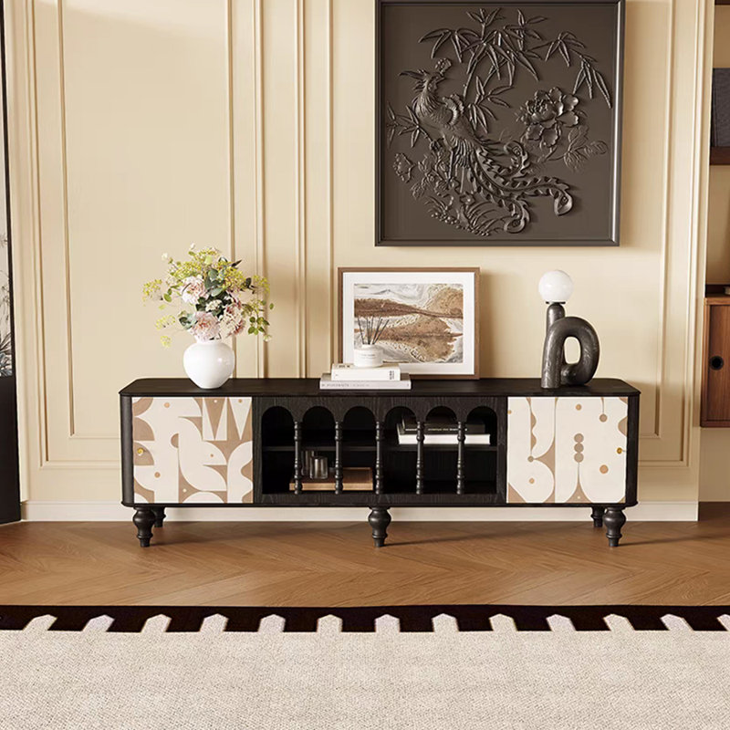 Cream abstract air solid wood TV cabinet
