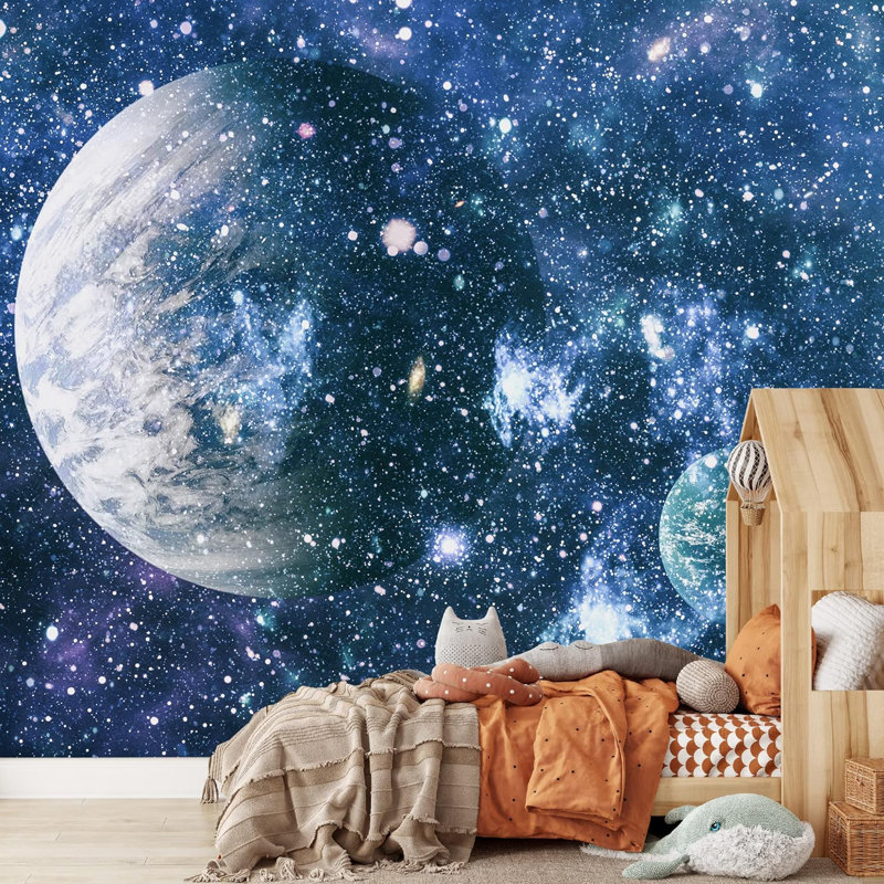 Papier peint décoratif bleu, galaxie cosmique, espace, astronomie, fantaisie et science-fiction, L 66 po x l 96 po