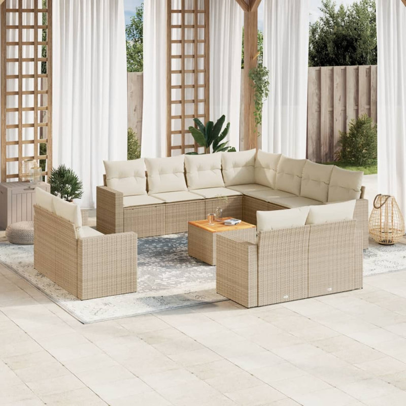  Ensemble de canapé de jardin beige, blanc crème