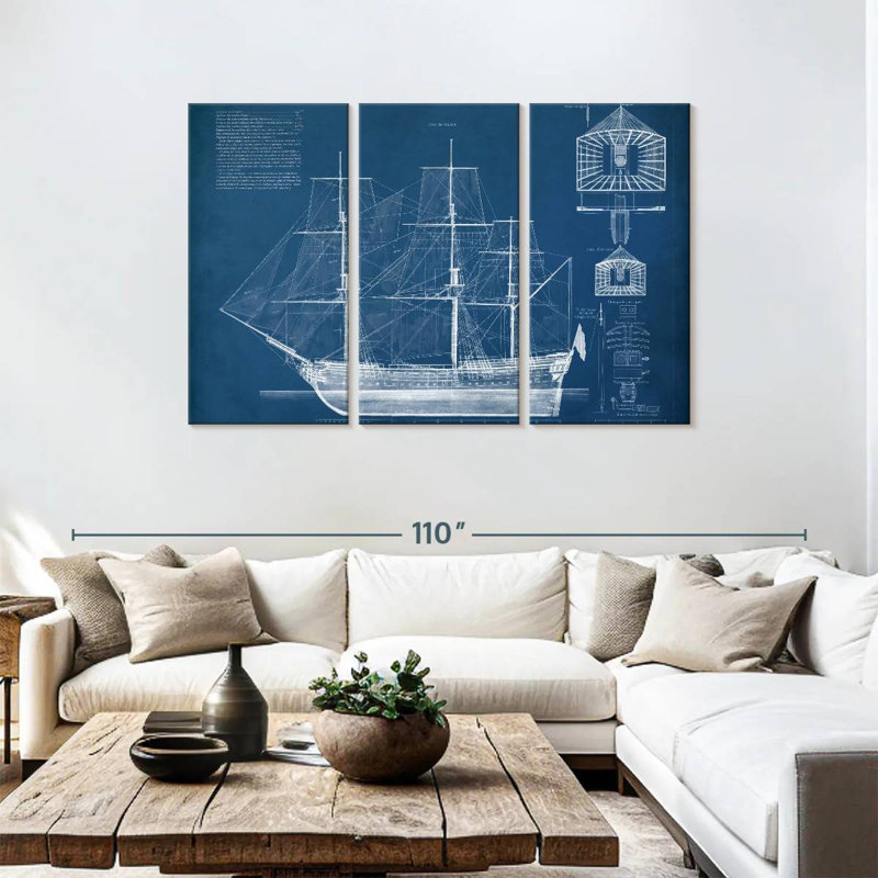 Laelle Antique Ship Blueprint IV, 48" H x 74" W