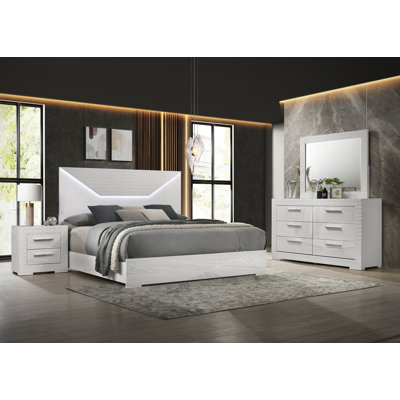 Lumet 4-piece Queen Bedroom Set White High Gloss