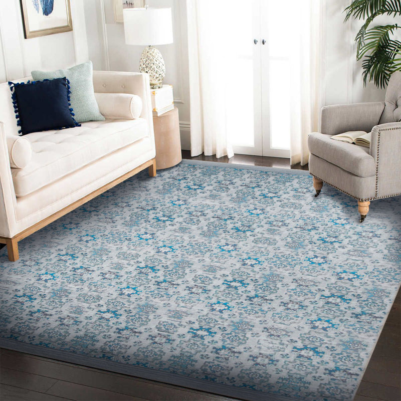 Tapis floral bleu sarcelle, Rectangle 4 pi 8 po x 6 pi 3 po