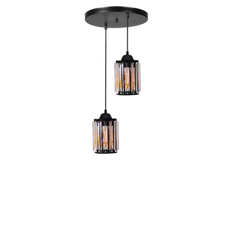 Élégant lustre en métal noir avec capuchon en verre, hauteur réglable, 5,1 po x 6,7 po | Idéal pour le salon et la salle à manger, type de douille: 2 x E27 de 40 W maximum, hauteur totale: 31,5 po, luminaire élégant et fonctionnel