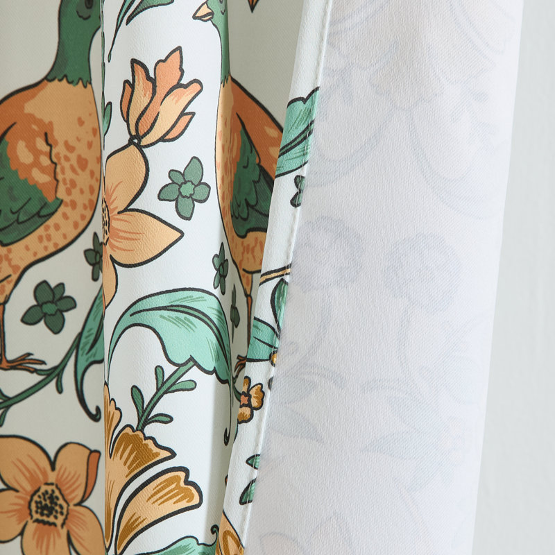 HLC.ME Florence Floral & Birds Patterned Window Back Tab Rod Pocket Curtains Bedroom - Light Blocking Darkening Window Panels, Set of 2 (Buttermere Yellow Gold, 52 W x 84 L)