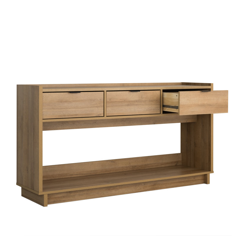  Chaunta 3 Drawer Entryway Console Table 15.75"D x 60.25"W x 32"H, Natural Oak