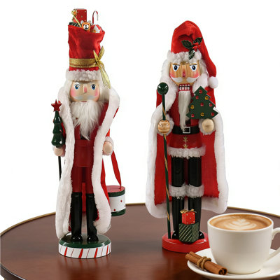2Pcs 14Inch Ornativity Christmas Santa Claus Nutcracker - Holiday Wooden Xmas Nutcracker Santa Figure Home Decoration