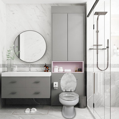 Elongated Marble Toilet Seat With Zinc Alloy Hinges, Easy To Install And Clean, Anti-Pinch (Gray)