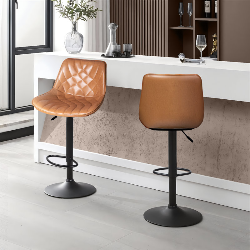Ensemble de 2 tabourets de bar réglables et pivotants avec dossier et repose-pieds Halima, Beige, 4