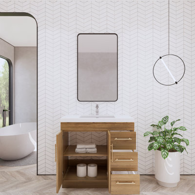 Meuble-lavabo autoportant avec lavabo en acrylique renforcé Eliza