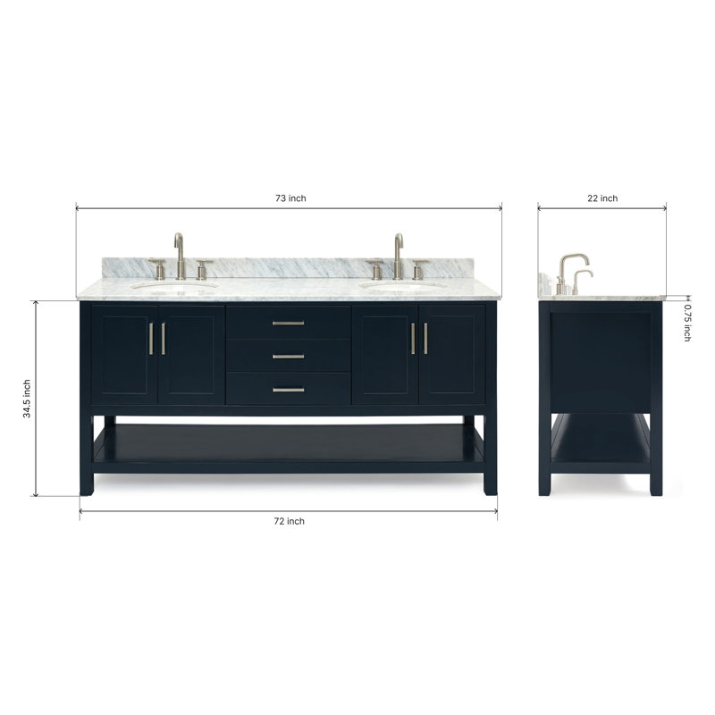 Magnolia Bath Vanity Rectangular Basin S073DCW2R,  73", Rectangle , Midnight Blue