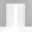 Portes coulissantes doubles modernes Planum 0660 peintes en blanc avec ensemble de garnitures et de quincaillerie en verre dépoli pour chambre à coucher intérieure, en bois massif, robustes, 56 po x 80 po (2 x 28 x 80 po)-87390256