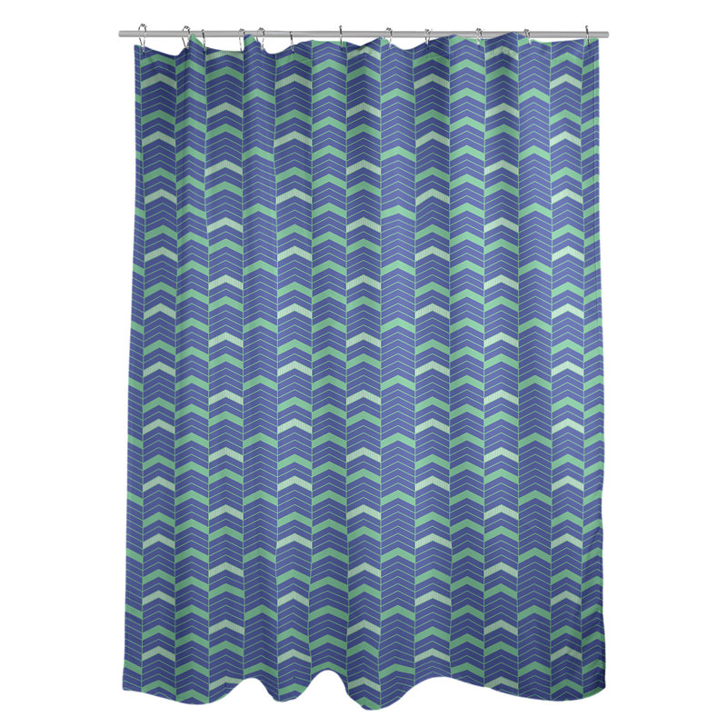 Rideau de douche simple à chevrons, Bleu / Vert