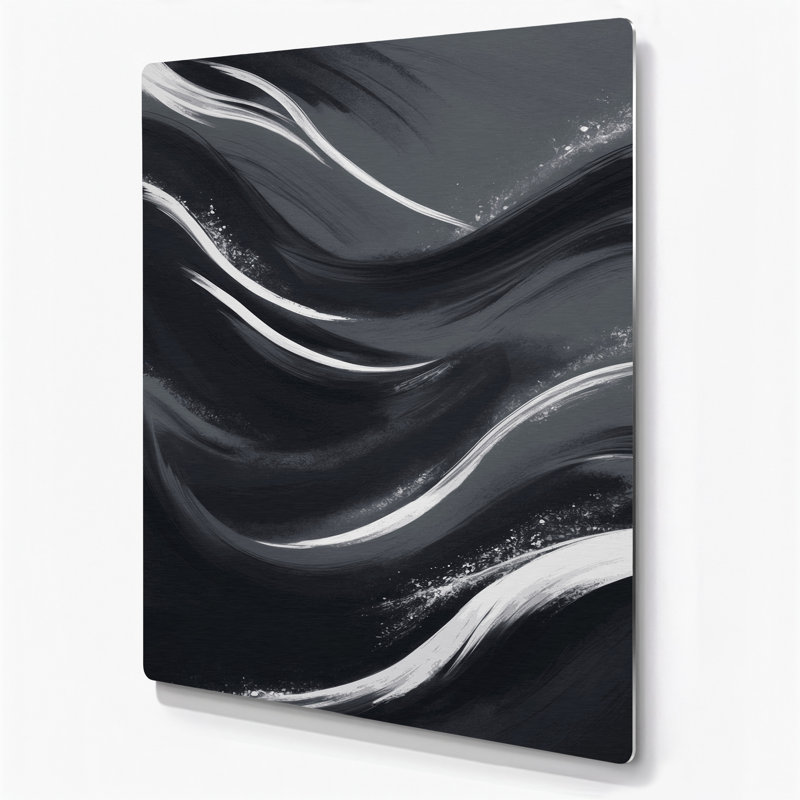 Abstrait paysage 90, art mural noir en métal