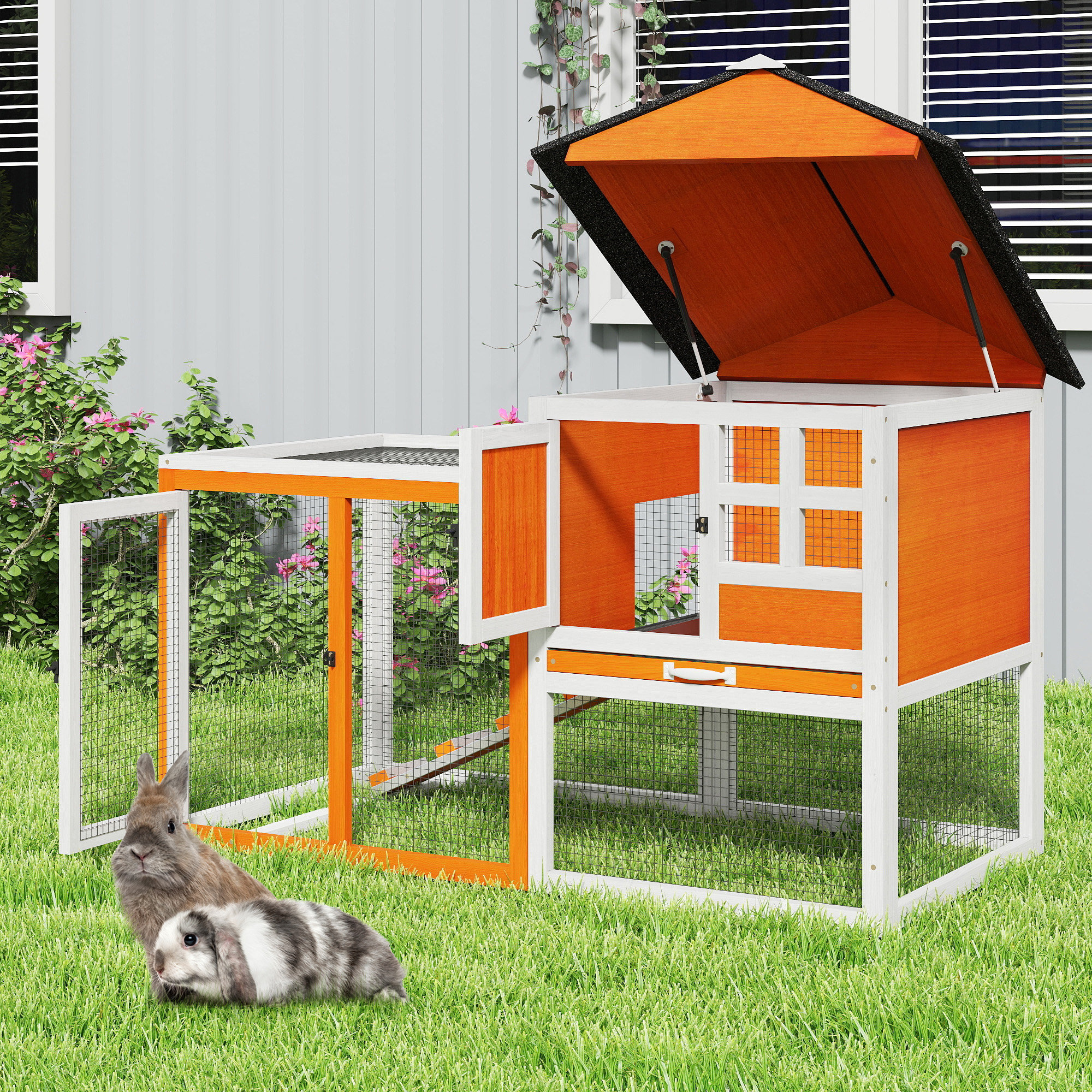Lily Manor 2-tier Rabbit Hutch With Openable Roof, Galvanized Mesh ...