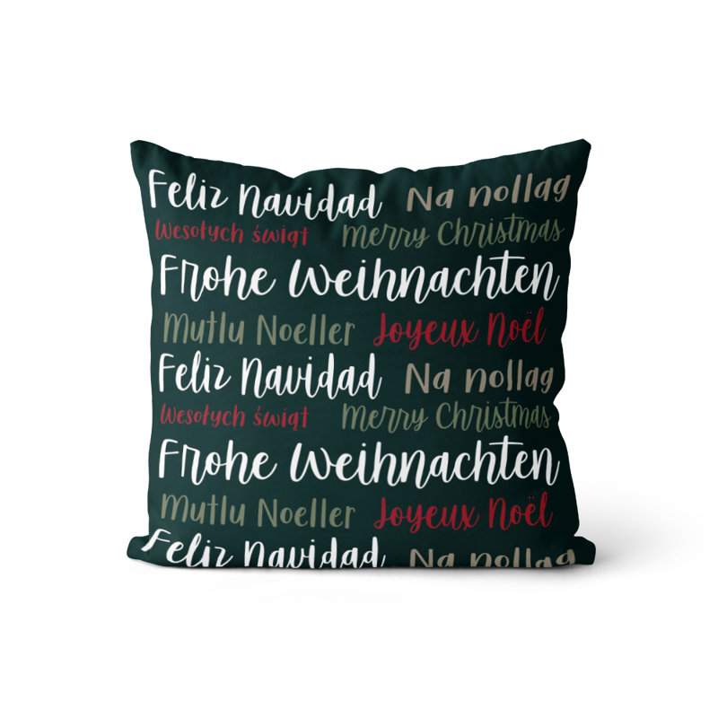 Coussin décoratif 7 langues merry christmas Ida, Rouge / Vert