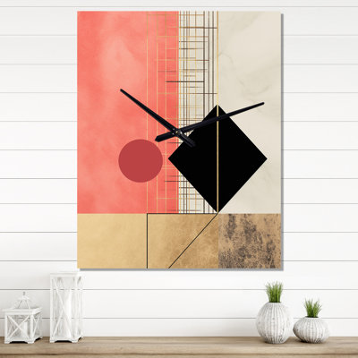 Full Moon Bloom Retro Geometry Pink IV - Modern Geometric Wall Clock Oversized