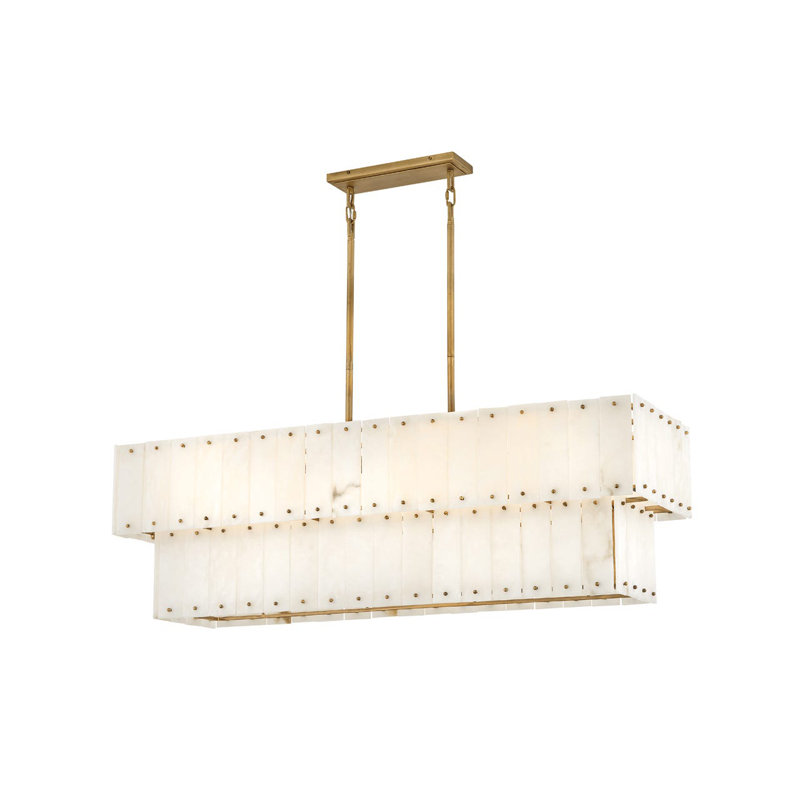 Simone 48" Eight-Light Two-Tier Linear Chandelier w/ Natural Alabaster Panels