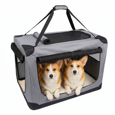 42" Collapsible Soft Dog Crate, 3-Door Portable Travel Dog Kennel for Indoor, Outdoor and Car Use with Fleece Bed, Side Pocket and Safety Zippers