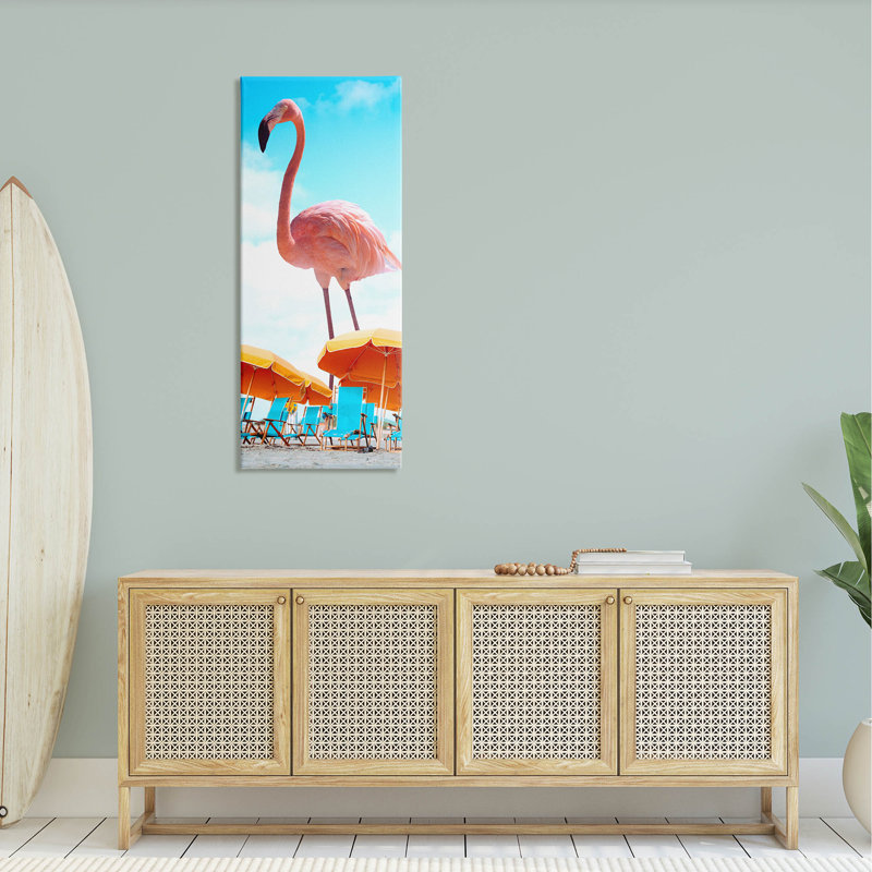 Giant Tropical Flamingo Beach Canvas Wall Art, 20" x 48"