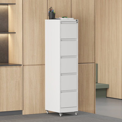 Classeur vertical robuste à 5 tiroirs sur roulettes, pour le bureau personnel / rangement de format lettre / légal, blanc, P 17,71 po x l 14,76 po x H 63,74 po, tiges réglables, glissières silencieuses pour fonctionnement silencieux