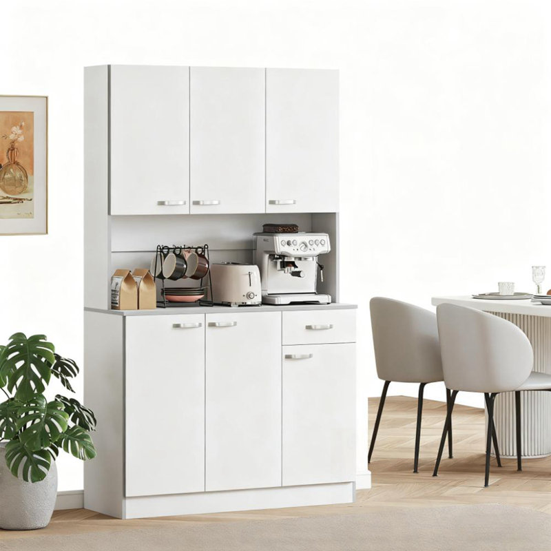 Shubhika avec support pour micro-ondes, 6 portes, tiroir de rangement et 3 tablettes réglables