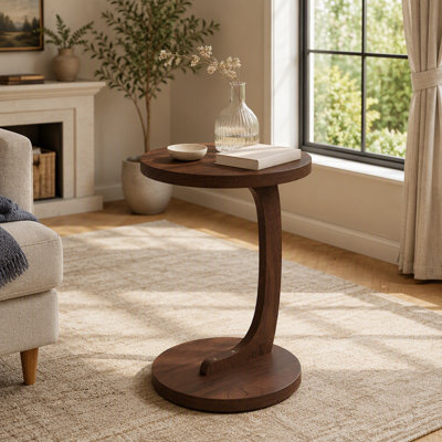 14.96" 21.65" C-Shaped End Table, Walnut Wood Grain Sofa Side Table with Sturdy Base, Narrow C Table Snack Table for Small Spaces, Living Room, Bedroom, Bedside & Home Office