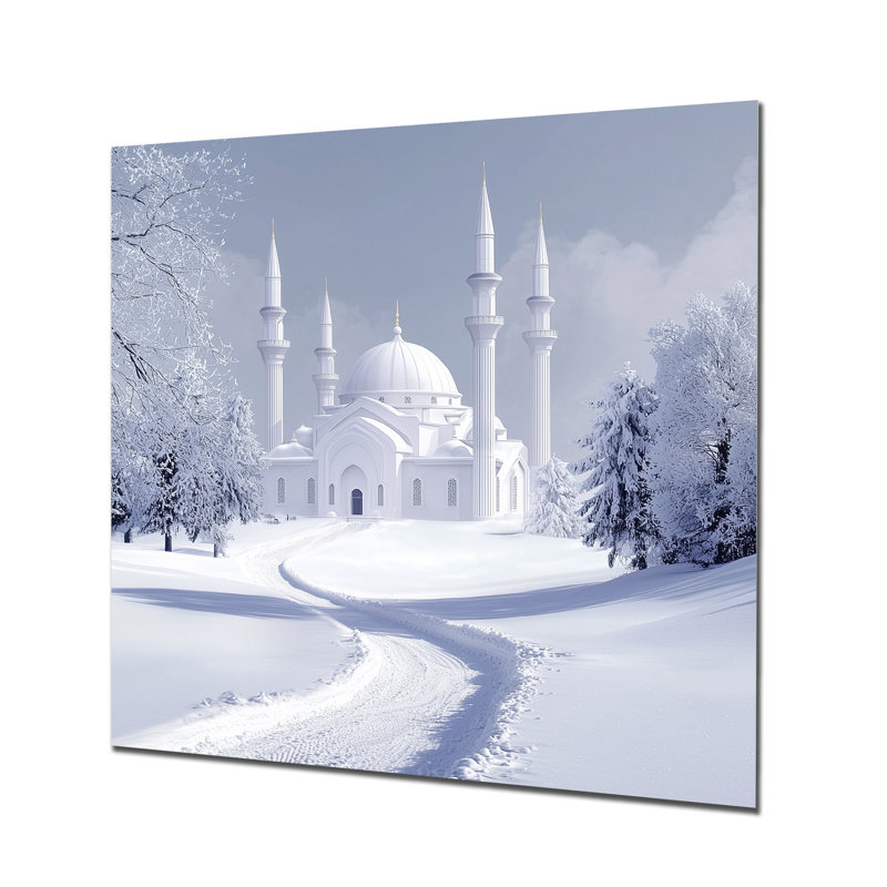 Mosquée dans la neige Bursa Turquie - décoration murale en métal, impression traditionnelle, H 16 po x l 16 po x P 0,84 po