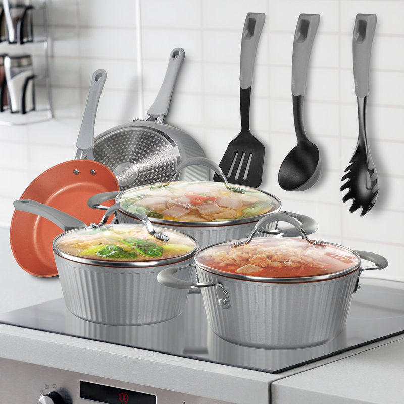NutriChef 11-Piece Gray Aluminum Nonstick Cookware Set