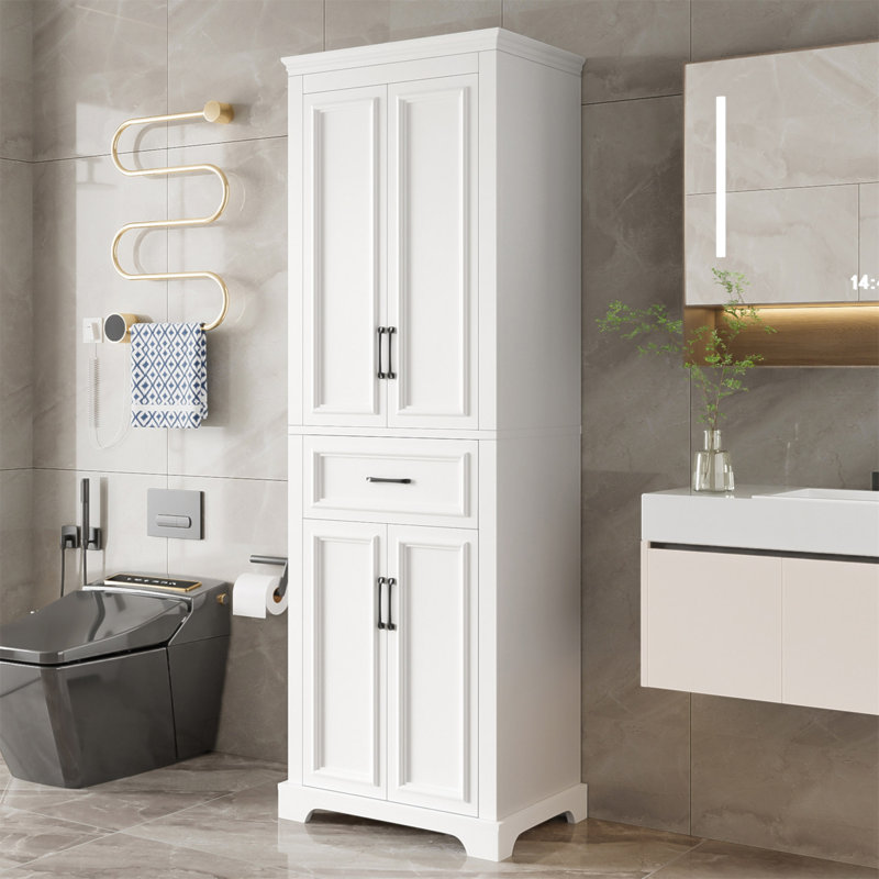 Meuble-lavabo autoportant de 70,8 po de conception moderne et élégante, 4 portes et 1 tiroir, rangement peu encombrant avec tablettes réglables, portes à charnières amortissantes, finition peinte durable