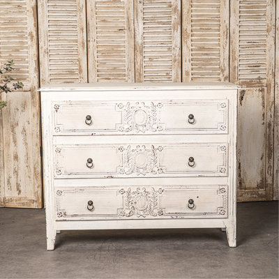Armoire à 3 tiroirs en bois massif de style antique, idéale pour le salon