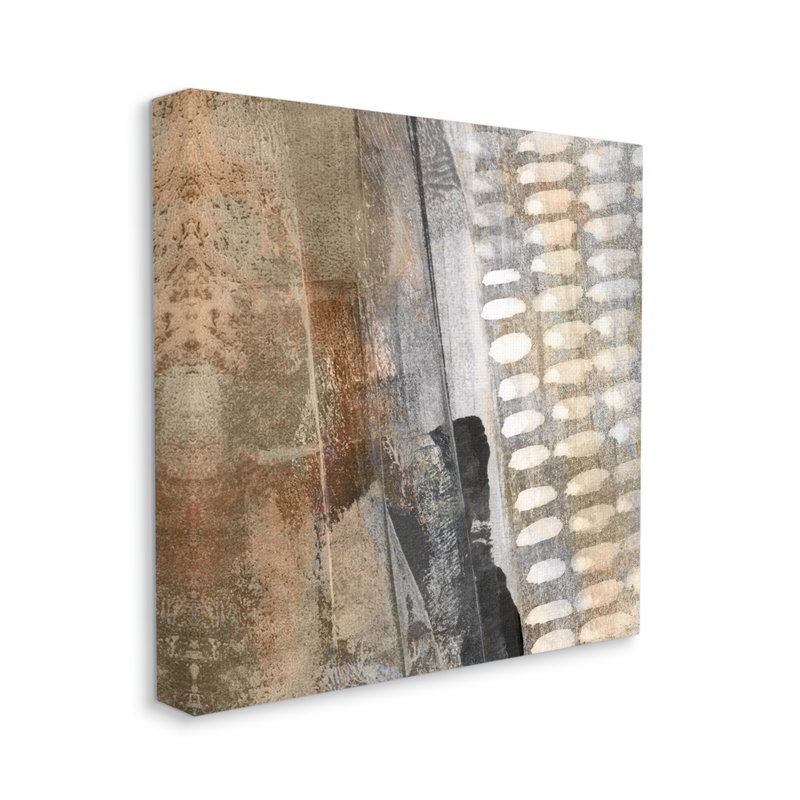 Abstract Pathway Industrial Shape Composition Rust Tone by Dan Meneely - Painting, 17" H x 17" W x 1.5" D, Wrapped Canvas