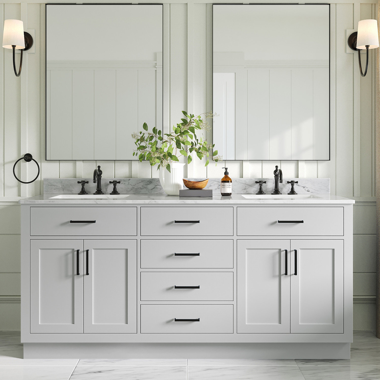 Orren Ellis Eleah Double Bathroom Vanity with Carrara Marble Top | Wayfair